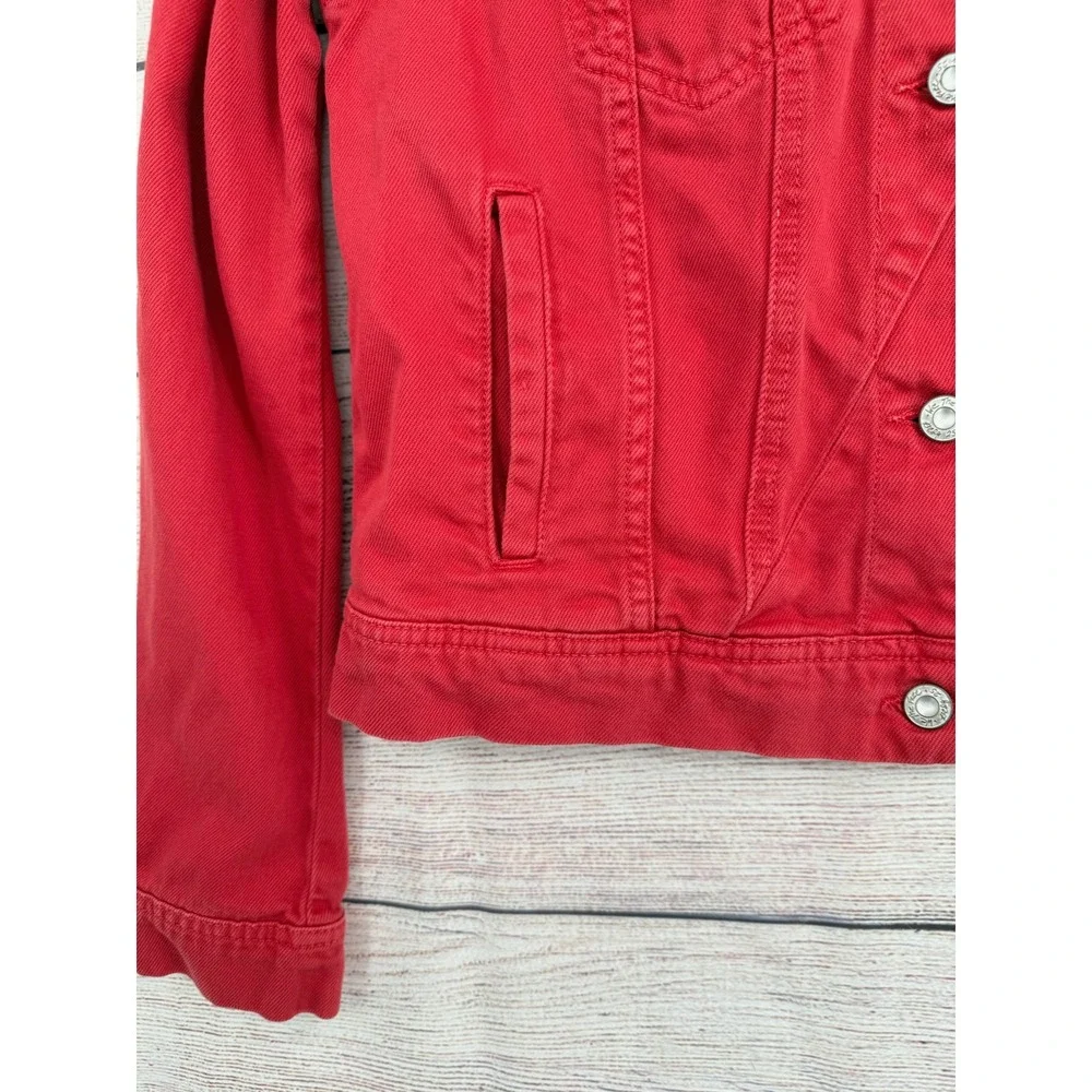 Free People Denim Jacket Women Medium Red Trucker Cotton Button Up - Picture 4 of 10